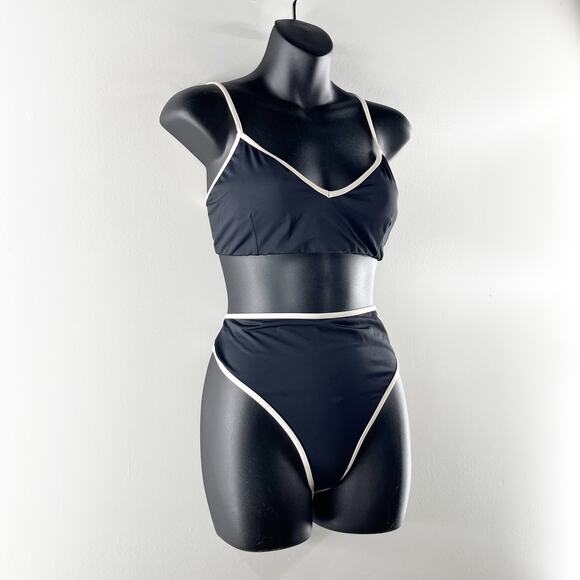 Andie Swim Two Piece High Waisted Bikini Swimsuit Set Black White XL - Picture 5 of 6